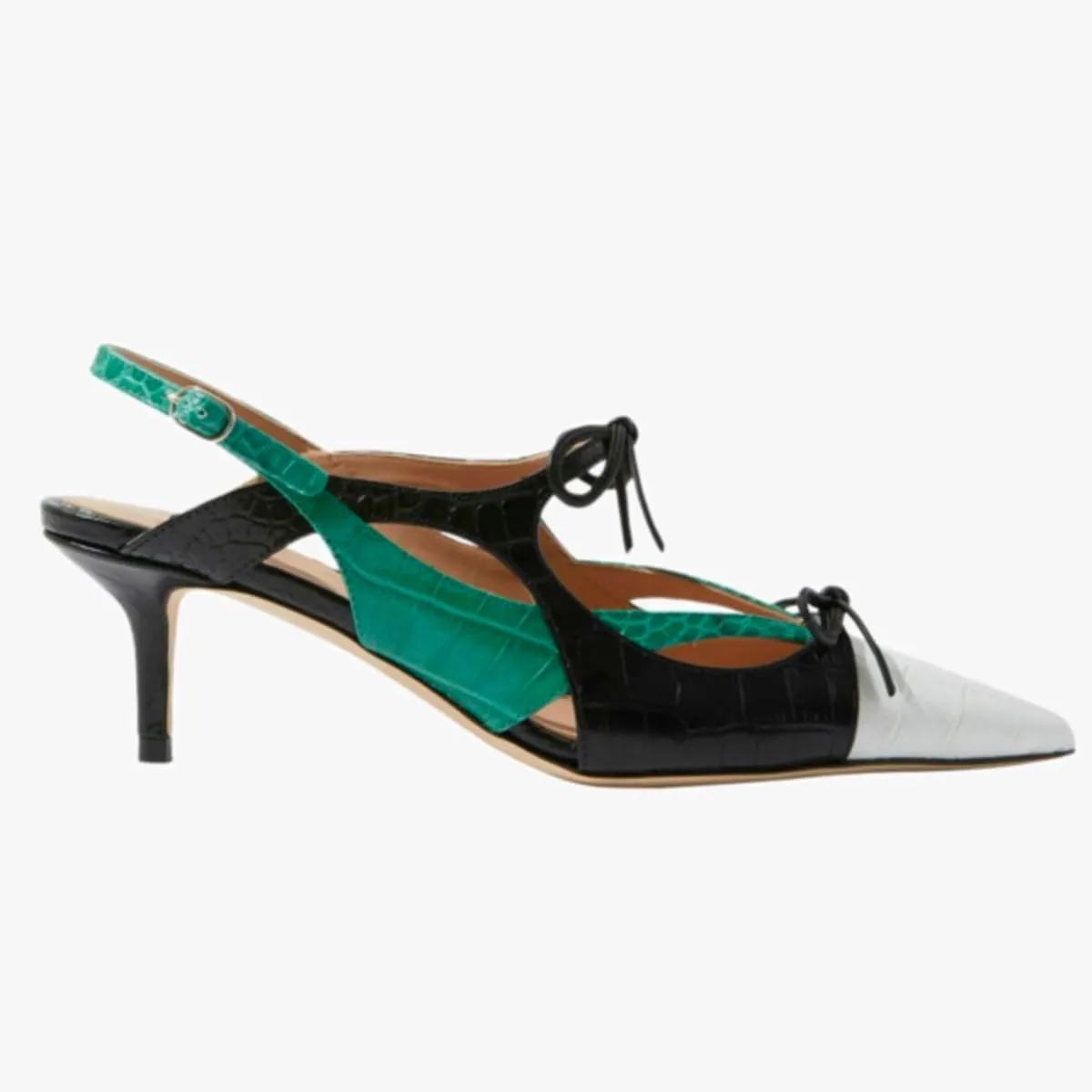 Women Kitten Heel Pointed Toe Slingback Sandals Bow Crocodile Sandal Heels Cap Toe 2 inch Thin Heel Slingback Pumps Two Tone Strappy Sexy Fashion Wedding Party 4-11 M US