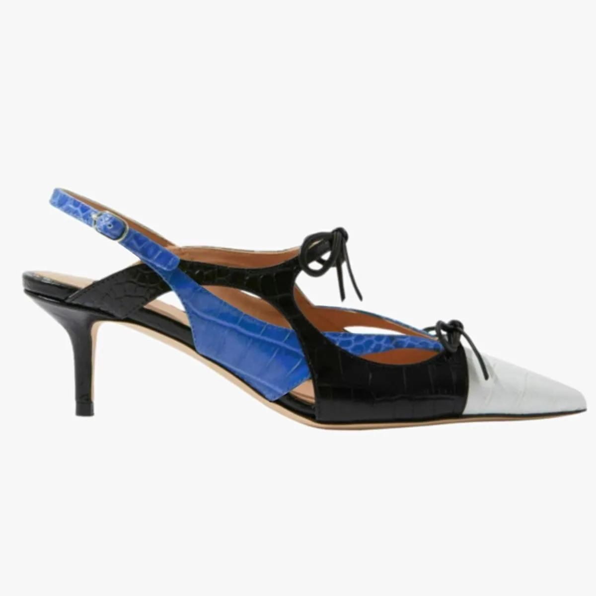 Women Kitten Heel Pointed Toe Slingback Sandals Bow Crocodile Sandal Heels Cap Toe 2 inch Thin Heel Slingback Pumps Two Tone Strappy Sexy Fashion Wedding Party 4-11 M US