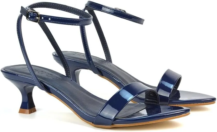 Women Kitten Low Heel Strappy Sandal Ladies Ankle Strap Two Part Heeled Shoes Size 5-10