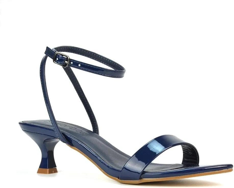 Women Kitten Low Heel Strappy Sandal Ladies Ankle Strap Two Part Heeled Shoes Size 5-10