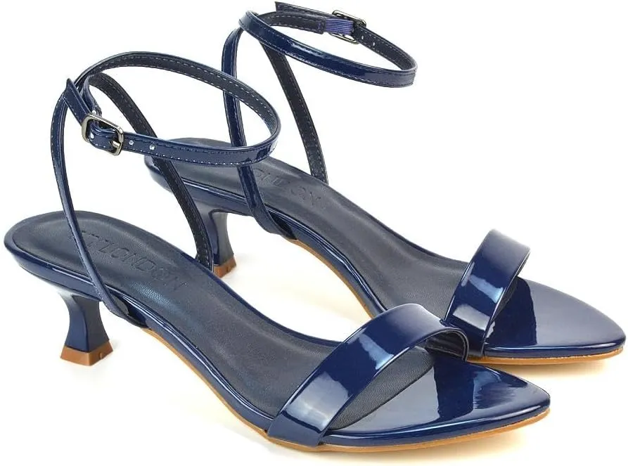 Women Kitten Low Heel Strappy Sandal Ladies Ankle Strap Two Part Heeled Shoes Size 5-10