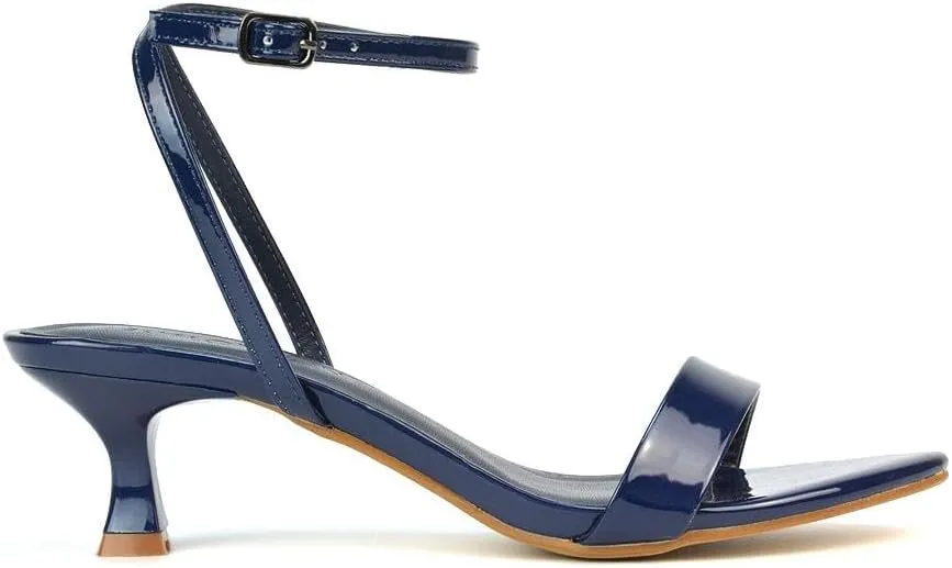Women Kitten Low Heel Strappy Sandal Ladies Ankle Strap Two Part Heeled Shoes Size 5-10