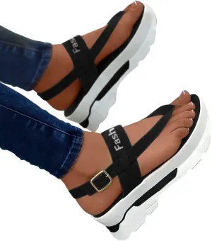 Women Platform Sandal Adjustable Buckle Ankle Strap Clip Toe Sandal Summer Open Toe Non Slip Flip Flops For Beach