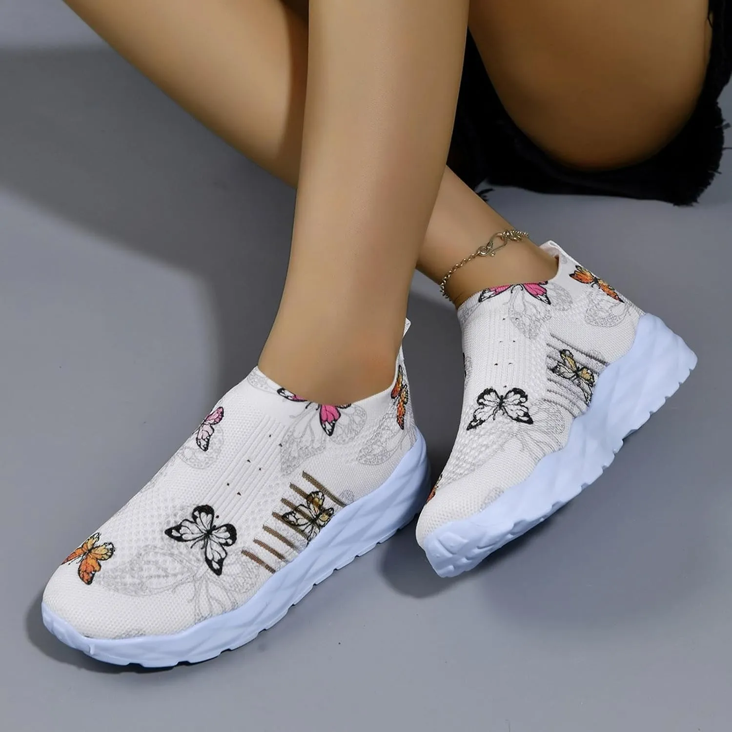 Women Shoes Soft Sole Casual Shoes Fashionable Flat Bottom Non Positioning Floral Casual Flat Sneaker Boots for Women Mesh