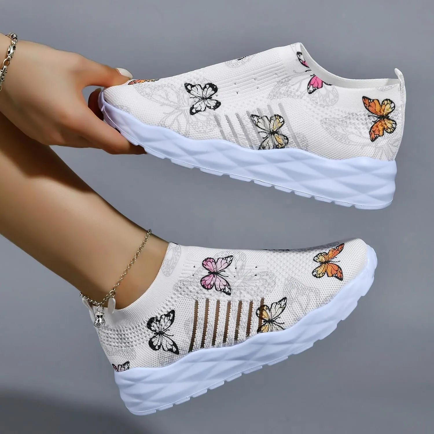 Women Shoes Soft Sole Casual Shoes Fashionable Flat Bottom Non Positioning Floral Casual Flat Sneaker Boots for Women Mesh
