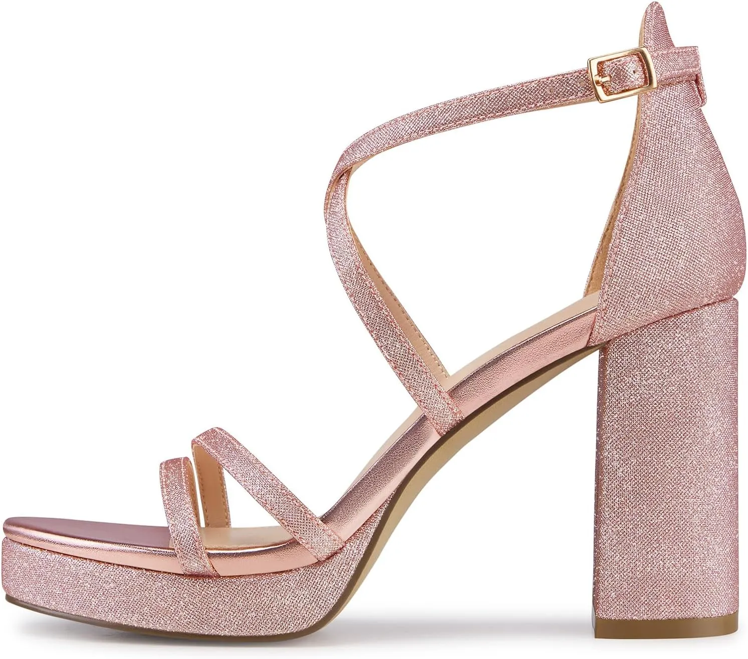 Women Strappy Platform Heels: 3.4 Inch Chunky Heeled Sandals, Comfortable Sexy Block High Heels, for Prom Party Bridal Wedding Black White Silver Nude Dressy Shoes