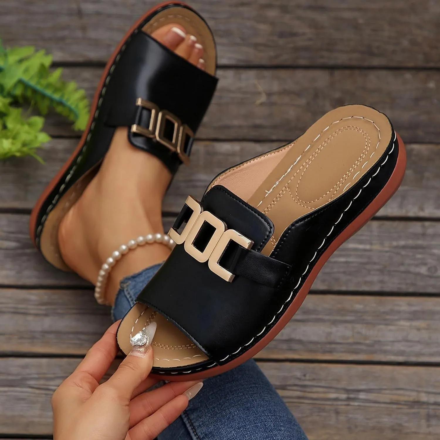 Women Summer Sandals Fish Mouth Slip On Slippers Comfortable Walking Shoes Casual Lightweight Open Toe Beach Sandals Simple Sandal