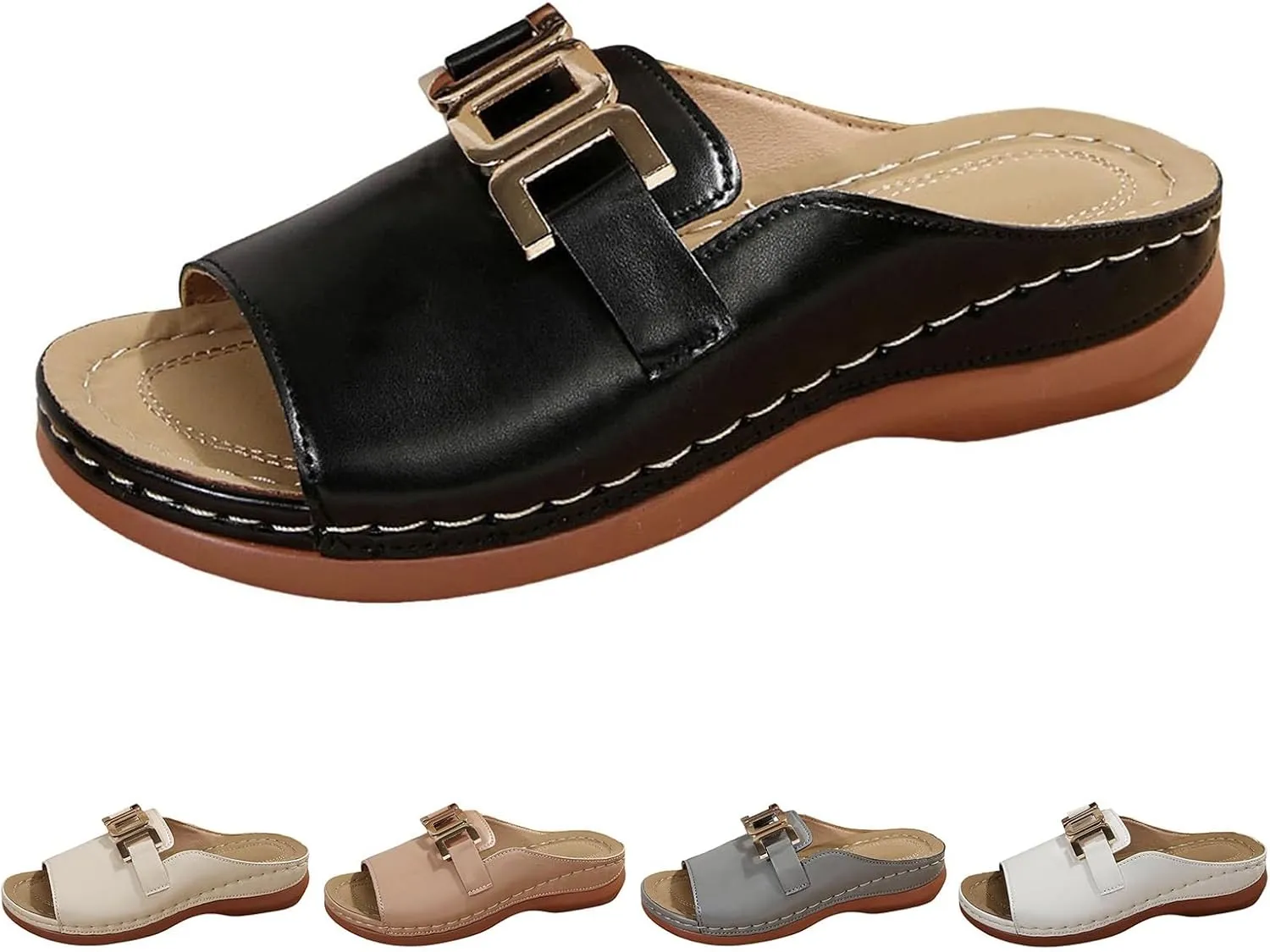 Women Summer Sandals Fish Mouth Slip On Slippers Comfortable Walking Shoes Casual Lightweight Open Toe Beach Sandals Simple Sandal