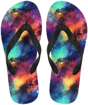 Women Tie-Dye Flip Flop Sandal, Galaxy Classic Men's Thong Sandals Bathroom Ethnic Soft Comfort Fit Unisex