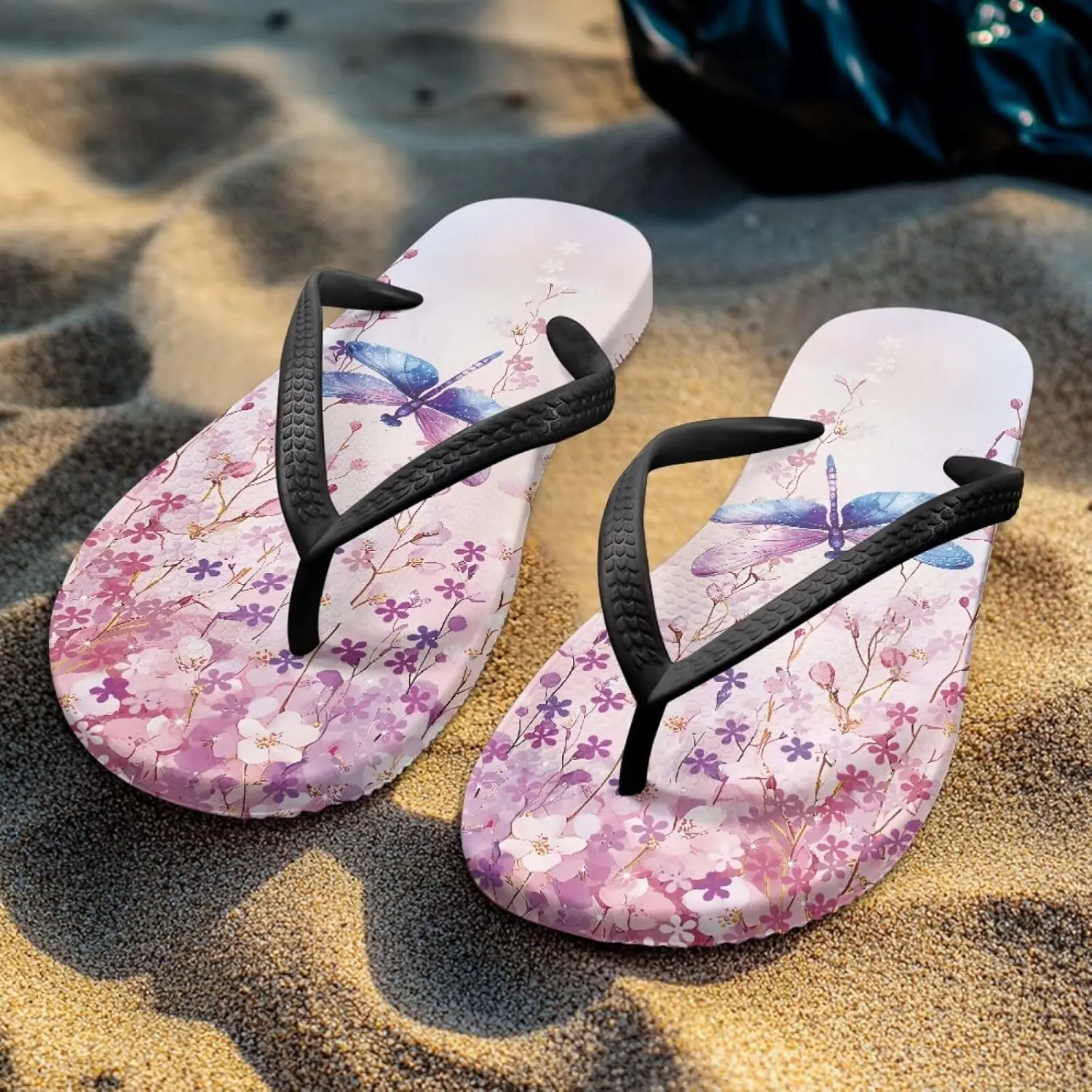 Women's Butterfly Dragonfly Flip Flop Thong Sandal Yoga Mat Comfortable Beach Pool Walking Slippers
