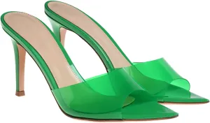 Women's Clear Pointed Open Toe Stiletto Heel Slide Sandals Fashion Sexy Slip On Transparent Strap High Heels Mules Summer Backless Party Wedding Prom Dress Shoes