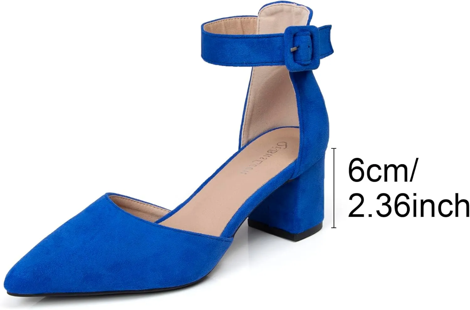 Womens Closed Pointed Toe Low Block Sandal Heels Ankle Strap Chunky Heeled Pumps for Women Party Wedding Dressy Comfortable Leather Suede Sandals Shoes 2.36 Inch