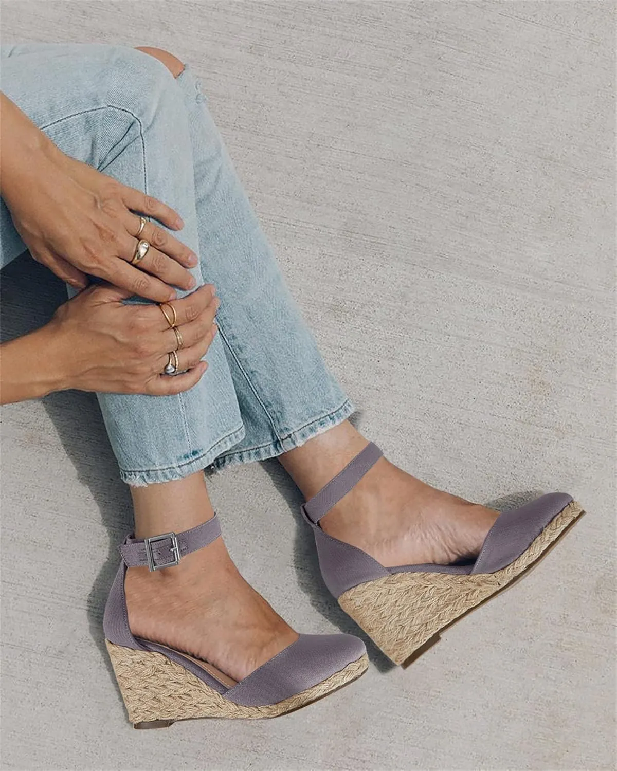 Womens Closed Toe Espadrilles Wedges Shoes Platform Heel Ankle Strap Buckle Dress Sandals