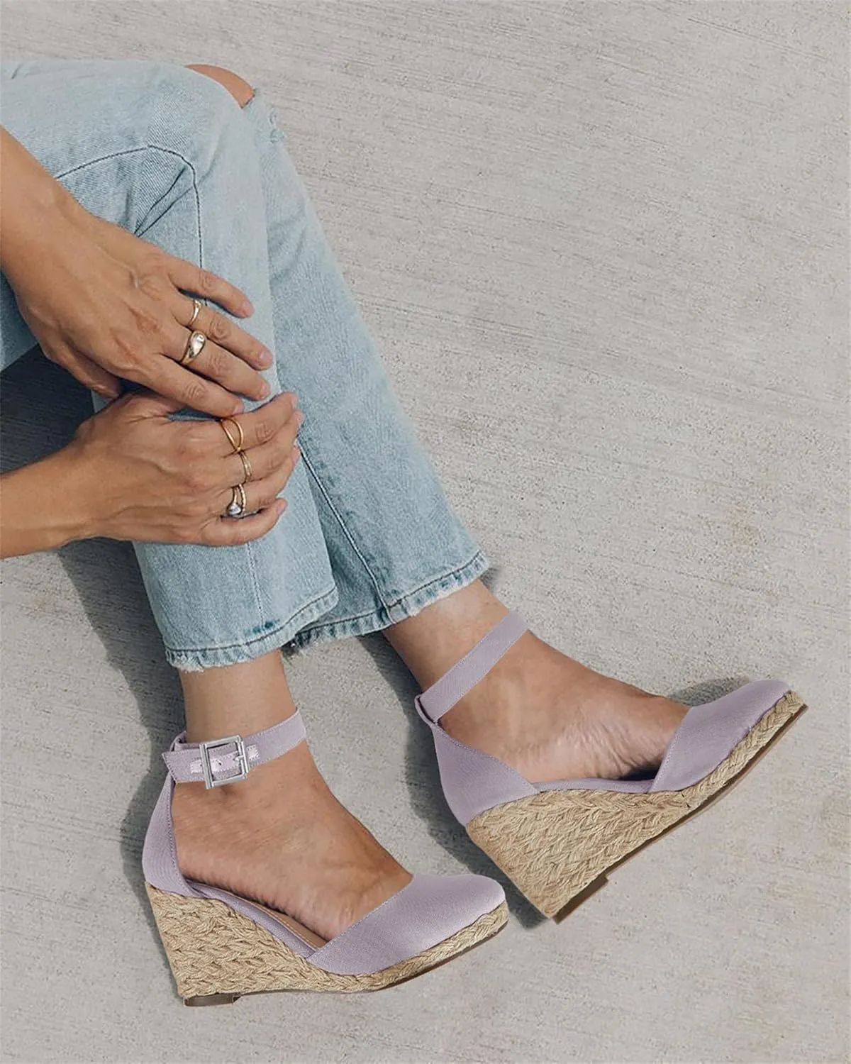 Womens Closed Toe Espadrilles Wedges Shoes Platform Heel Ankle Strap Buckle Dress Sandals