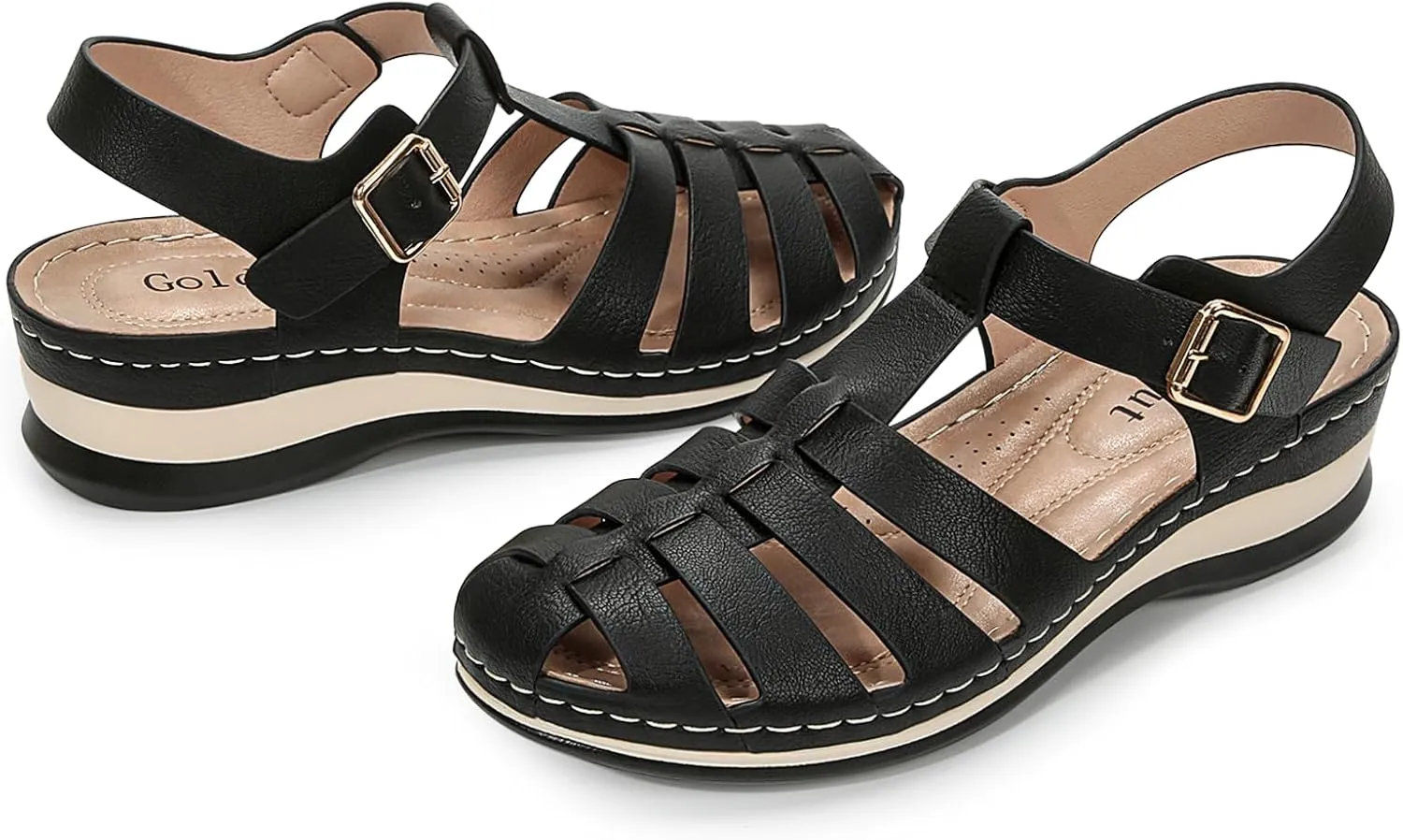 Women's Closed Toe Fisherman Sandals Hollow Out Comfortable Wedge Sandal
