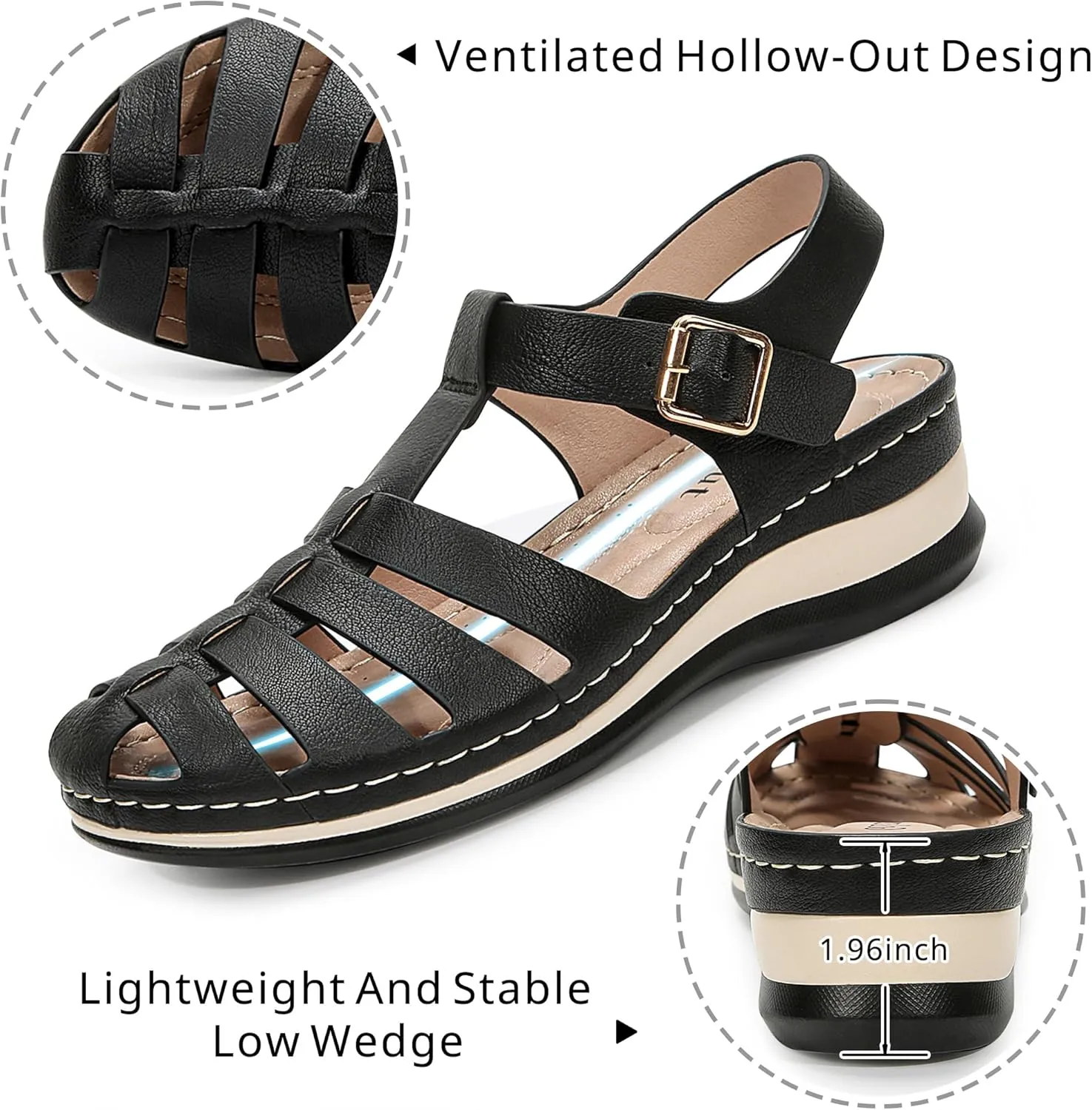 Women's Closed Toe Fisherman Sandals Hollow Out Comfortable Wedge Sandal