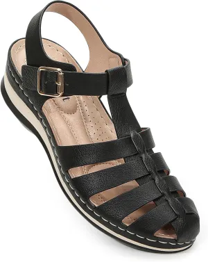 Women's Closed Toe Fisherman Sandals Hollow Out Comfortable Wedge Sandal
