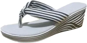 Womens Dressy Wedge Flip Flops Striped Clip Toe Sandals Summer Beach Walking Slippers Arch Support Low Wedges Thong Sandal