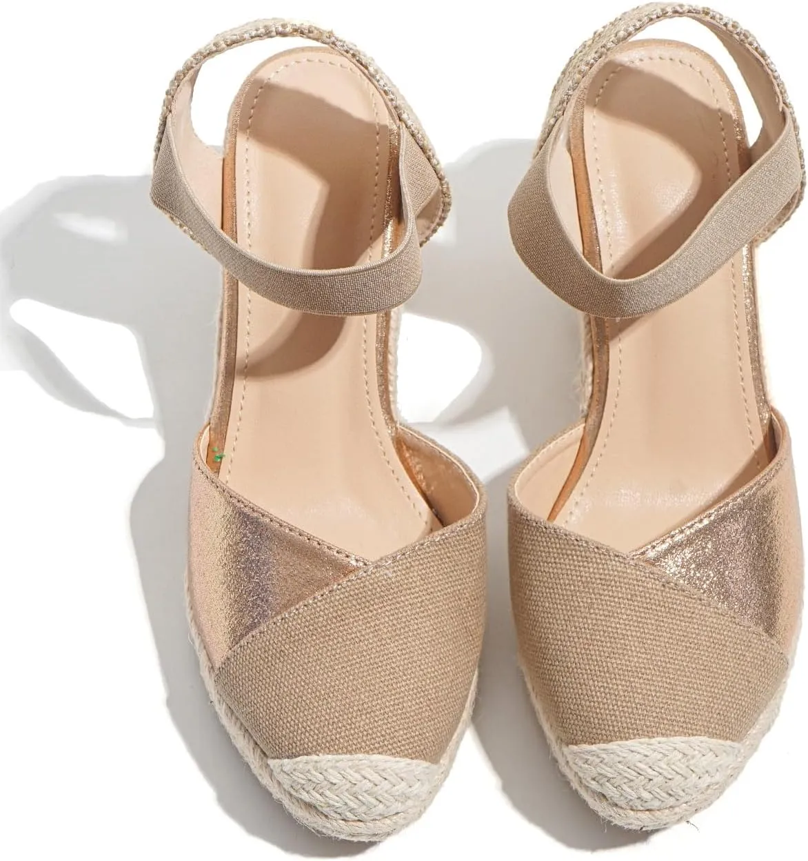 Women's Espadrille Wedge Sandals, Closed Toe Elastic Strap Slingback Shoes, Casual Summer Slip On Sandals TDL6A