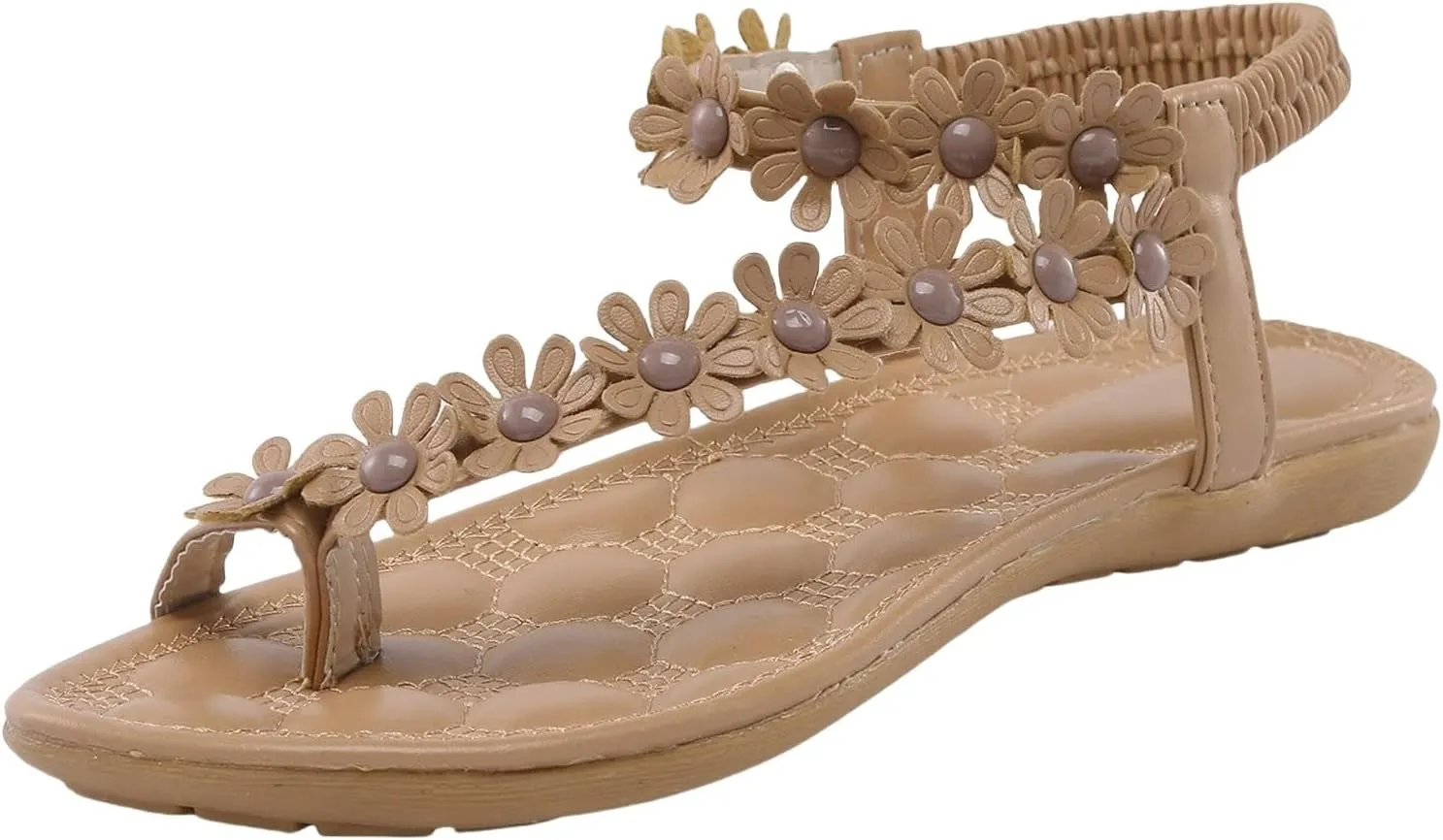 Women's Flat Sandals Dressy Summer Comfortable Flip Flops Elegant Flower Decor Thong Sandals Ladies Cute Summer Beach Shoes Adjustable Back Ankle Strap Casual Summer Shoes