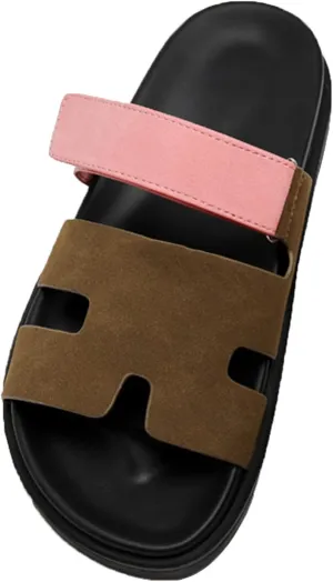 Womens Flat Sandals for Womens 2025 Summer Cute Leather Slippers Comfortable Non Slip ladies Platform Slide Sandal Mules