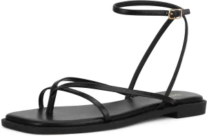Womens Flats Sandals Square Toe Strappy Ankle Strap Flats