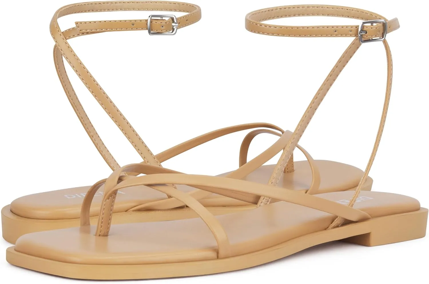 Womens Flats Sandals Square Toe Strappy Ankle Strap Flats