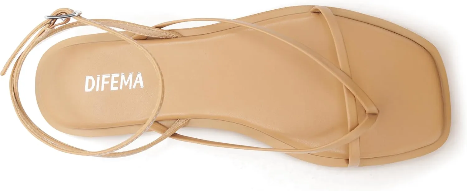 Womens Flats Sandals Square Toe Strappy Ankle Strap Flats