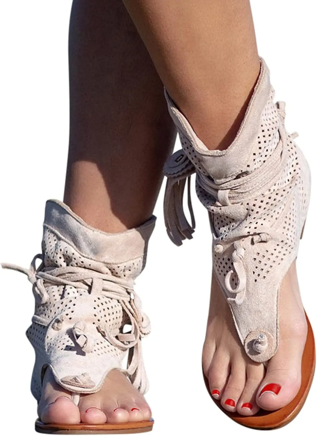 Womens Flats Sandals,Bohemian Sandals for Women Dressy,Retro Boho Tassel Casual Sandals Roman Beach Thong Shoes Flat Clip Toe Ankle Sandals Boots Summer T-Strap Tassel Flip Flop Slippers (8, A2)
