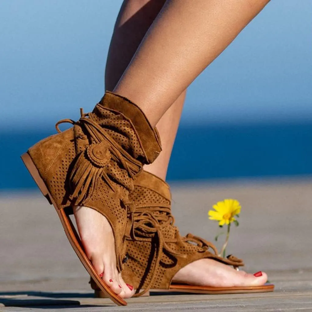 Womens Flats Sandals,Bohemian Sandals for Women Dressy,Retro Boho Tassel Casual Sandals Roman Beach Thong Shoes Flat Clip Toe Ankle Sandals Boots Summer T-Strap Tassel Flip Flop Slippers (8, A3)