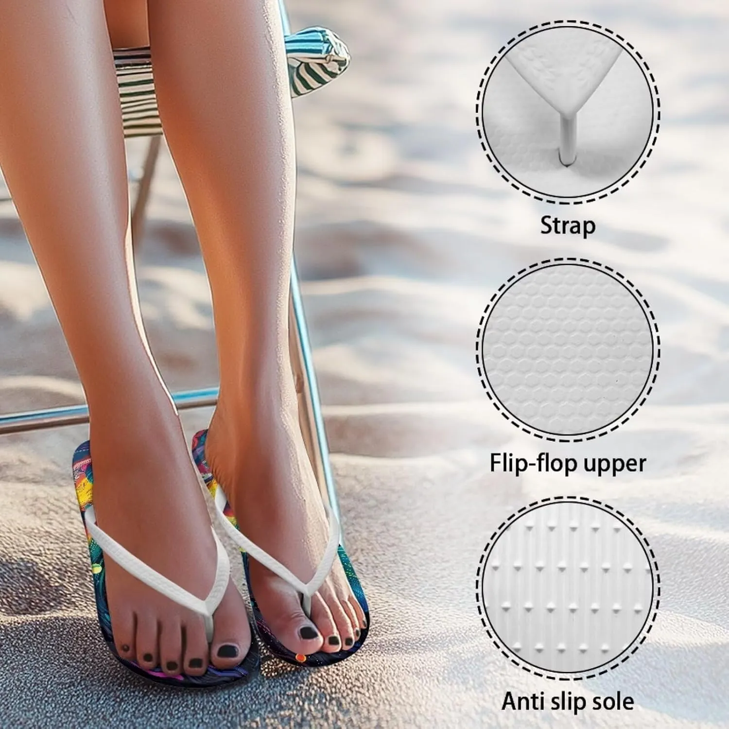 Women's Flip-Flops Colorful Patterns Slippers Women's Casual Sandals Indoor Outdoor