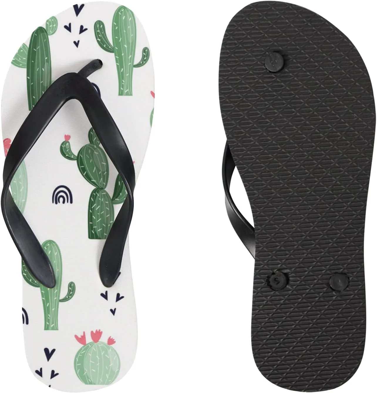 Womens Flip Flops for Summer Beach - Scandinavian Style Cacti Casual Slide Flat Sandals Thong Slippers