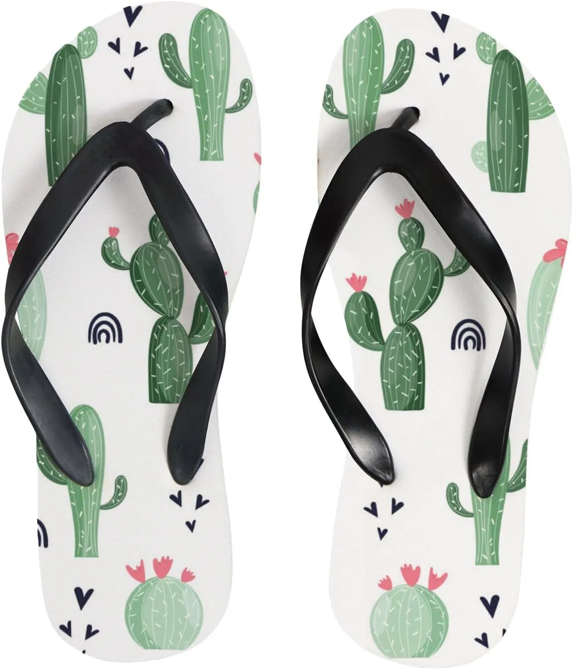 Womens Flip Flops for Summer Beach - Scandinavian Style Cacti Casual Slide Flat Sandals Thong Slippers