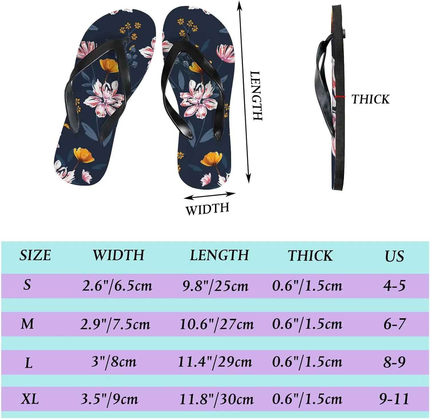 Womens Flip Flops for Summer Beach - Soft Blooming Florals Plants Casual Slide Flat Sandals Thong Slippers