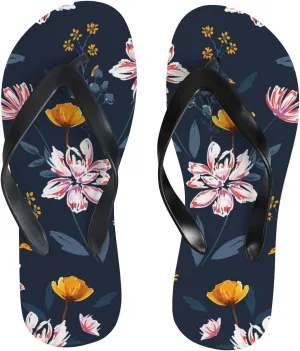 Womens Flip Flops for Summer Beach - Soft Blooming Florals Plants Casual Slide Flat Sandals Thong Slippers