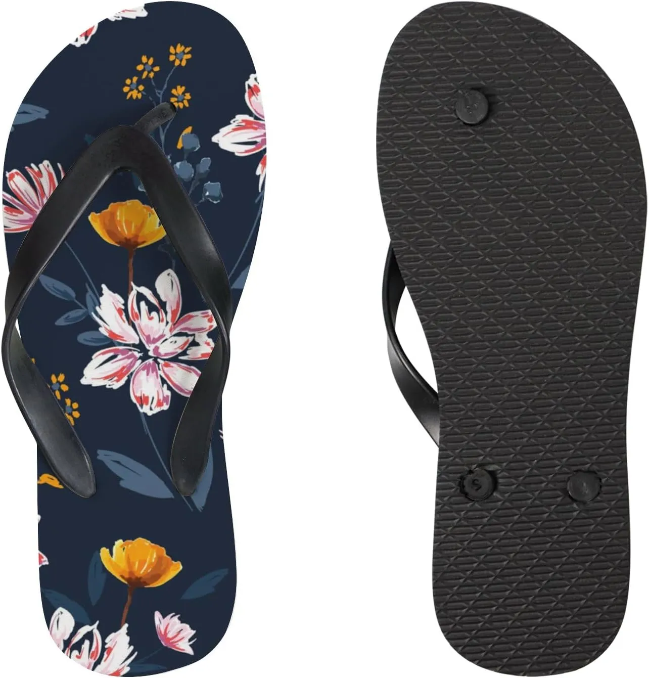 Womens Flip Flops for Summer Beach - Soft Blooming Florals Plants Casual Slide Flat Sandals Thong Slippers