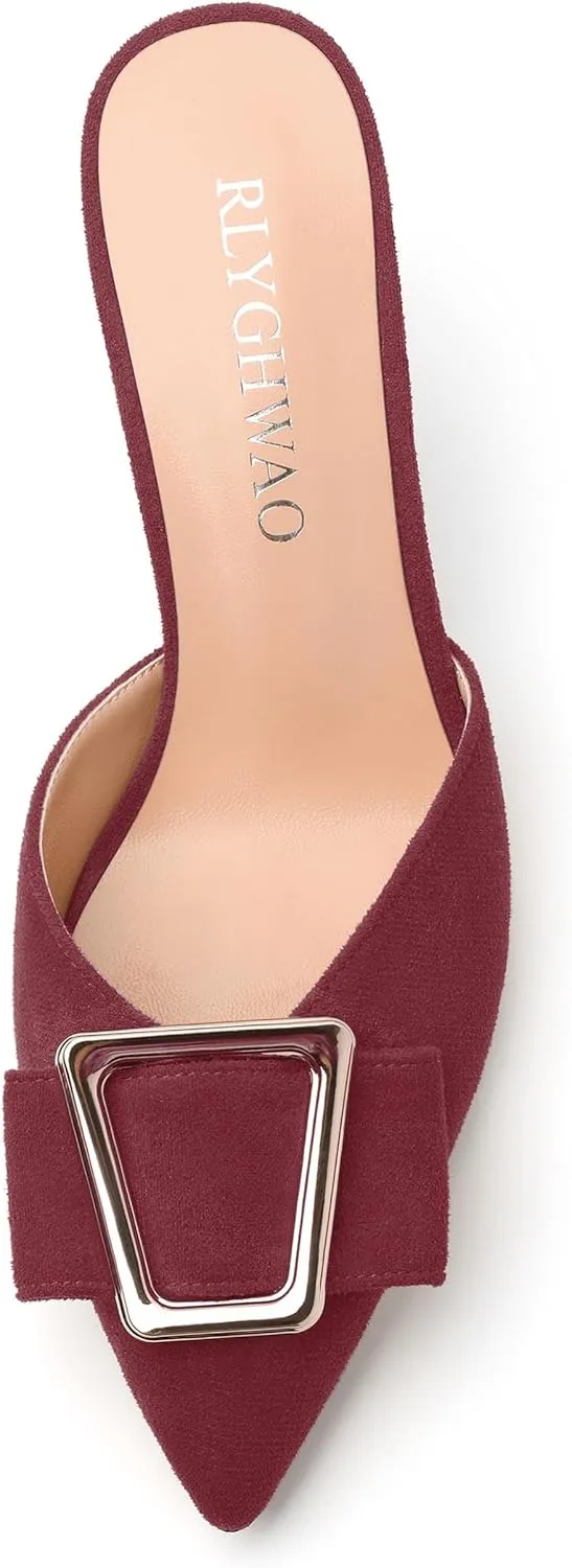 Women's Heeled Sandal, Closed Toe Solid Suede Mules, Buckle Fashion Stiletto Heels for Women