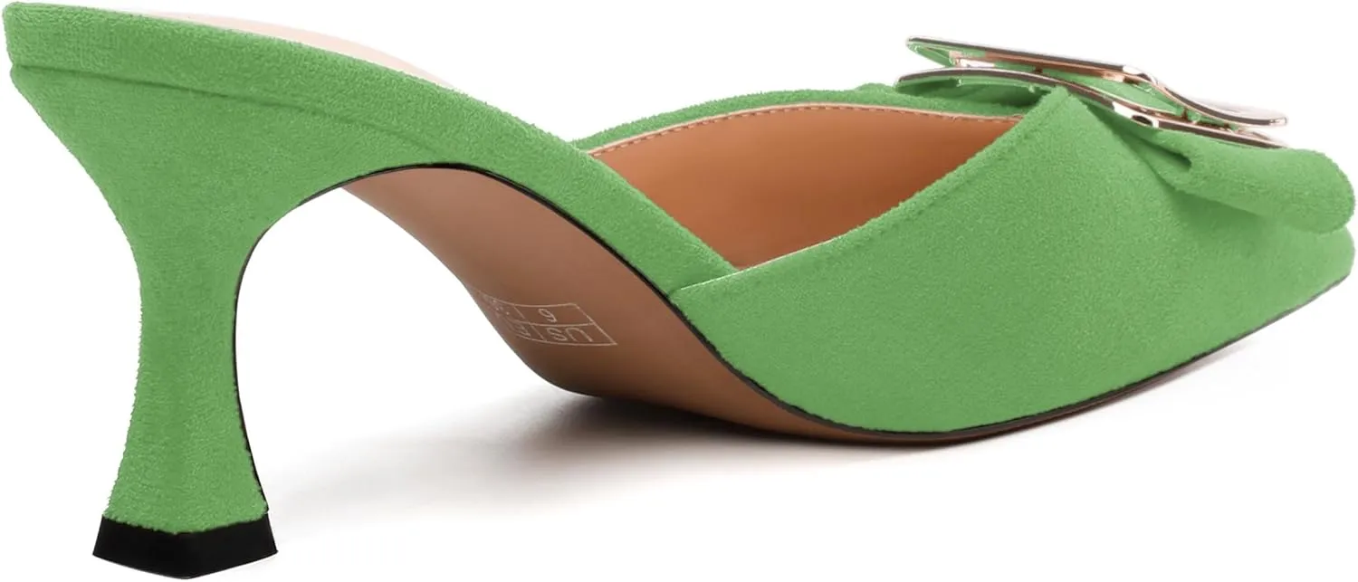 Women's Heeled Sandal, Closed Toe Solid Suede Mules, Buckle Fashion Stiletto Heels for Women