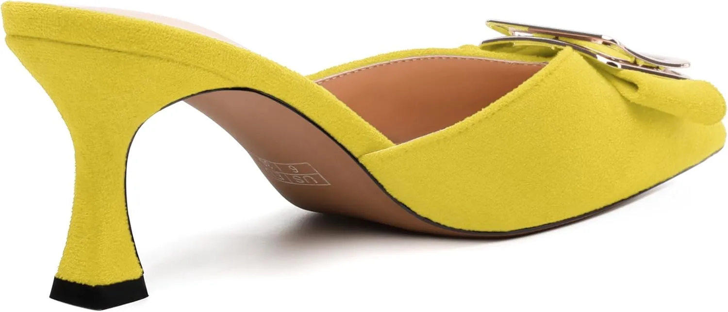 Women's Heeled Sandal, Closed Toe Solid Suede Mules, Buckle Fashion Stiletto Heels for Women