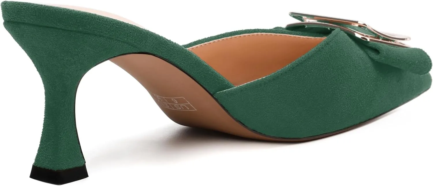 Women's Heeled Sandal, Closed Toe Solid Suede Mules, Buckle Fashion Stiletto Heels for Women