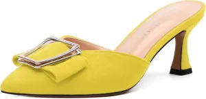 Women's Heeled Sandal, Closed Toe Solid Suede Mules, Buckle Fashion Stiletto Heels for Women
