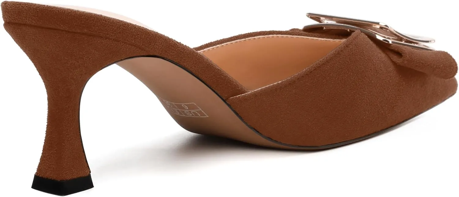 Women's Heeled Sandal, Closed Toe Solid Suede Mules, Buckle Fashion Stiletto Heels for Women