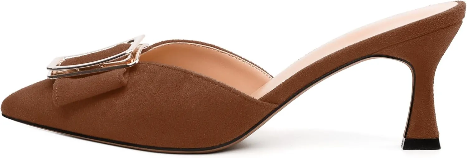 Women's Heeled Sandal, Closed Toe Solid Suede Mules, Buckle Fashion Stiletto Heels for Women