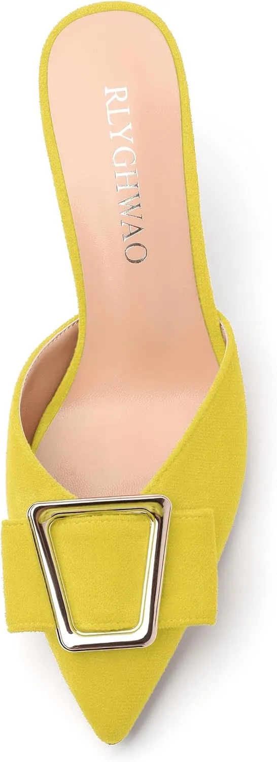 Women's Heeled Sandal, Closed Toe Solid Suede Mules, Buckle Fashion Stiletto Heels for Women
