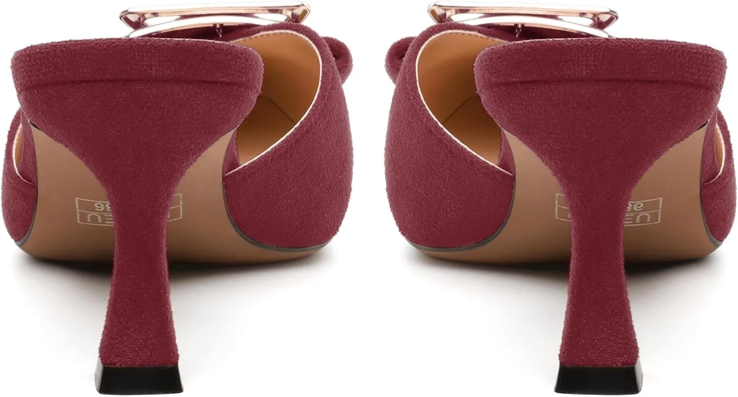 Women's Heeled Sandal, Closed Toe Solid Suede Mules, Buckle Fashion Stiletto Heels for Women