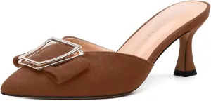 Women's Heeled Sandal, Closed Toe Solid Suede Mules, Buckle Fashion Stiletto Heels for Women