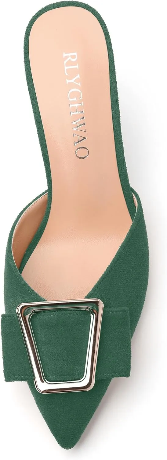 Women's Heeled Sandal, Closed Toe Solid Suede Mules, Buckle Fashion Stiletto Heels for Women