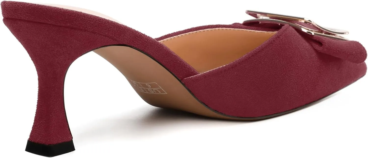 Women's Heeled Sandal, Closed Toe Solid Suede Mules, Buckle Fashion Stiletto Heels for Women