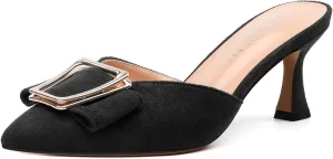 Women's Heeled Sandal, Closed Toe Solid Suede Mules, Buckle Fashion Stiletto Heels for Women