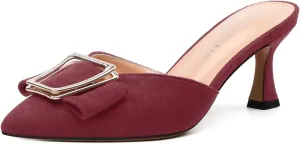 Women's Heeled Sandal, Closed Toe Solid Suede Mules, Buckle Fashion Stiletto Heels for Women